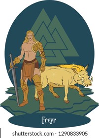 Illustration vector isolated of Nordic Mythical God, Freyr, Norse god