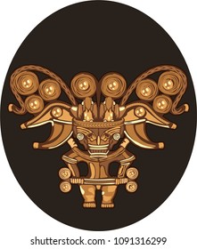 Illustration vector isolated o Shaman Zenu, indigenous gold sculpture, Colombia