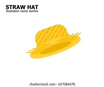 illustration vector isolated on white background of yellow straw hat of farmer.Cartoon flat style