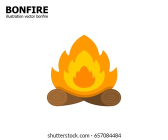 illustration vector isolated on white background of bonfire on firewood.Cartoon flat style