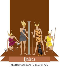 Ilustración Vector aislado de Oneiros, Oniros, sueños personificados.