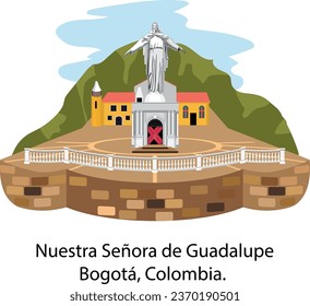 illustration vector isolated of Our Lady of Guadalupe hermitage, Gustavo Arcila Uribe en 1946, Bogotá, Colombia.