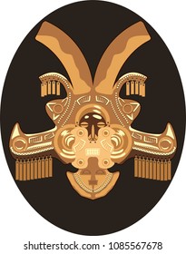 Illustration vector isolated of Pectoral Calima, indigenous gold sculpture, Colombia