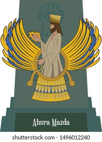 Illustration Vector Isolated Of Persian Mythical God, Ahura Mazda, Creator God, Highest Deity