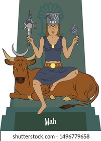 Illustration vector isolated of Persian Mythical god, Mah, Moon goddess, tide goddess.