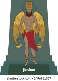 Illustration vector isolated of Persian Mythical god, Rashnu, god of justice, angel of justice,