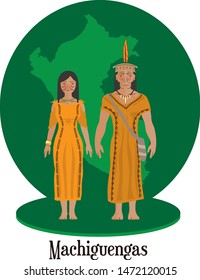 Illustration vector isolated of peruvian native people, Machiguengas indigenous races