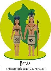 Illustration vector isolated of peruvian native people, Boras, indigenous races