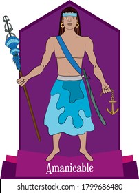 Illustration vector isolated of philippine mythical god, Amanicable, sea deity.