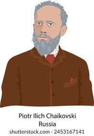 Vector de ilustración aislado de Piotr Ilich Chaikovski, compositor y músico ruso.