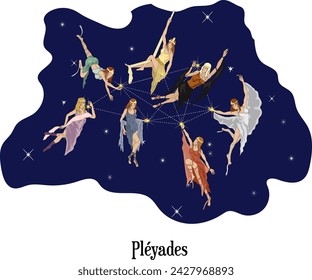 Illustration vector isolated of Pleiades, pléyades, greek myth.