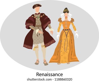 Illustration vector isolated of renaissance, traditional costumes