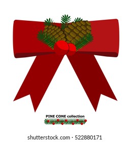 Illustration vector isolated of ribbon bow and pine cone set.