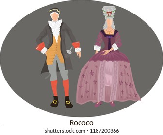 Illustration vector isolated of Rococo, traditional costumes