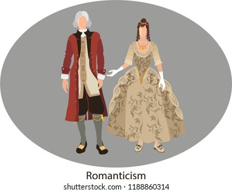 Illustration vector isolated of romanticism, traditional costumes