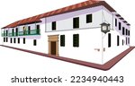 Illustration vector isolated of coin´ s  house, colonial architecture, Bogota, Colombia