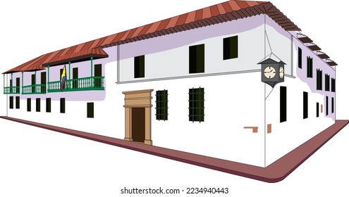 Illustration vector isolated of coin´ s  house, colonial architecture, Bogota, Colombia