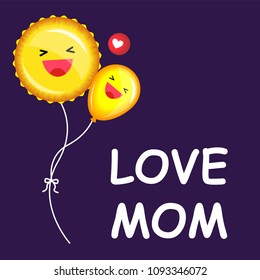 Illustration vector isolated set cartoon flat style of cute happy face,size big and small flying balloon as mom with son Dad with daughter on card of father or mother day concept