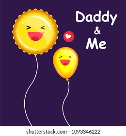 Illustration vector isolated set cartoon flat style of cute happy face,size big and small flying balloon as mom with son Dad with daughter on card of father or mother day concept