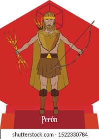 Illustration vector isolated of Slavic Mythical god, Perún, Storm, thunder and rain  god, lightning god, war god.