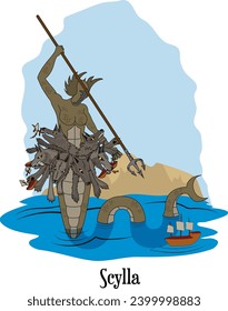 Vector de ilustración aislado de Squill, scylla, moster de mitología griega