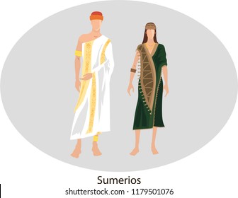 Illustration vector isolated of Sumerian, traditional costumes, sumerios