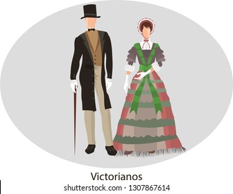 Illustration vector isolated of victorian, traditional costumes - Vector