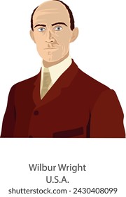 Illustration vector isolated of Wilbur Wright, American businessman, aviator, engineer, and inventor.
