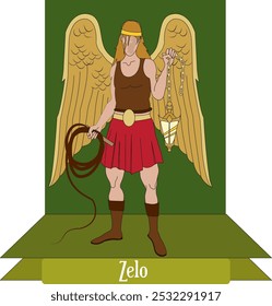 Ilustración Vector aislado de Zelus o Zelos, personifica el entusiasmo, la rivalidad, la envidia, los celos dios, la mitología griega