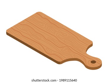 Illustration vector isometric 3D flat design of wooden cutting board for food serving isolated on white background.