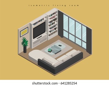 Illustration vector of isometric living room.