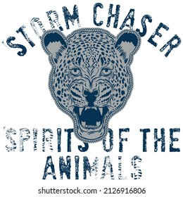 Illustration vector Jaguar with text Storm Chaser Spirit of the Animals. with college Style