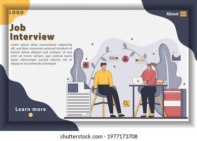 Illustration vector Job interview landing page concept. business meeting and recruitment. flat style design