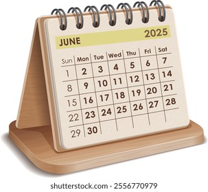 Illustration vector of June 2025 WOODEN and cardboard Calendar isolated in white background, made in Adobe illustrator