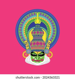 Illustration and vector of Kathakali dance face famous in Kerela.