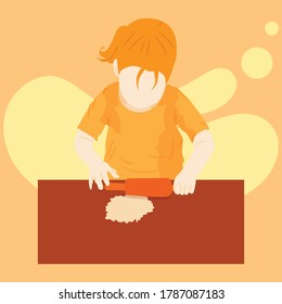 vector de ilustración de niños hornear el paso 3 con fondo de crema