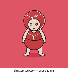 Illustration vector kids wearing meat costume. Mascot character kids eps10