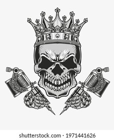 Illustration Vector King Skull Tattoo Artist