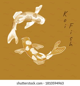 Illustration vector of koi fish. two koi fish like a ying and yang. fish in brown water. natural scene background