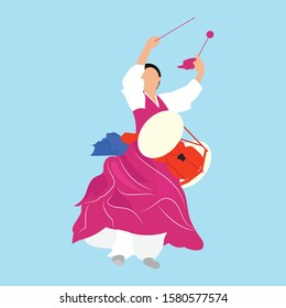 Illustration Vector Korean ethnic woman dancers,  Jangguchum 