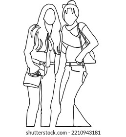 Illustration vector of Kpop airport fashion sketch. Airport idols of Korea. K-pop female fashion idol. A girl in comfortable casual wear