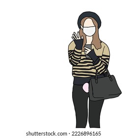 Illustration vector of Kpop airport fashion sketch. Airport idols of Korea. K-pop female fashion idol. A girl in comfortable casual wear