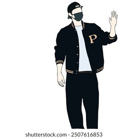 Illustration vector of Kpop airport fashion. Airport idols of Korea. K-pop male fashion idol. A boy in comfortable casual wear