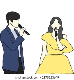 Illustration vector of Kpop fashion stage. idols of Koreans performing. K-pop female fashion idol. female idols and male idols who are collaborating singing on a music stage