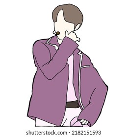 Vector de ilustración de la etapa de moda Kpop. ídolos de coreanos actuando. Ídolo de moda masculino K-pop. cantante que canta con ropa hermosa