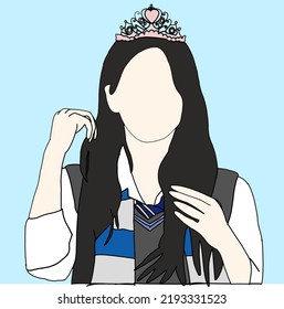 Illustration Vector Of Kpop Fashion Stage. Idols Of Koreans Performing. K-pop Female Fashion Idol. A Female Kpop Idol Who Is Doing A Fansign And She Is Wearing A Princess Crown That Her Fans Gave Her.