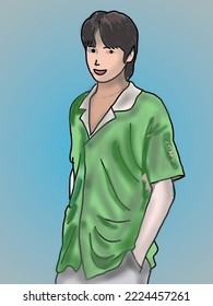Illustration vector of Kpop fashion stage. idols of Koreans performing. K-pop male fashion idol. male singer who is singing wearing nice clothes
