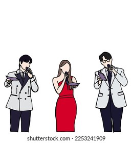 Illustration vector of Kpop fashion stage. idols of Koreans performing. K-pop female and male fashion idol. female and male idol who is being an MC on a music show