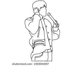 Illustration vector of Kpop fashion stage. idols of Koreans performing. K-pop male fashion idol. singer who is singing wearing beautiful clothes