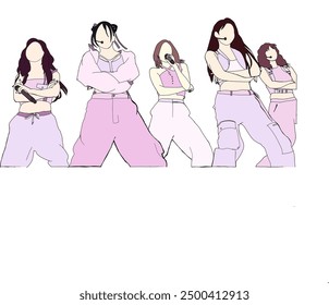 Illustration vector of Kpop fashion stage. idols of Koreans performing. K-pop female fashion idol. singer who is singing wearing beautiful clothes